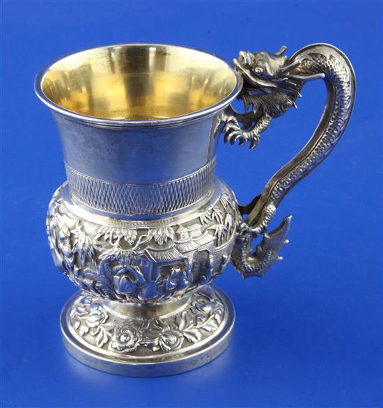 A mid 19th century Chinese Export silver christening mug by Leeching, Canton, (c.1840-c.1870), 5.5 oz.